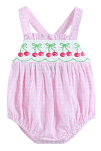 Load image into Gallery viewer, smocked embroidery pink gingham cherry bubble 620021
