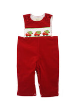 Load image into Gallery viewer, Red smocked corduroy christmas tree truck jonjon 620039
