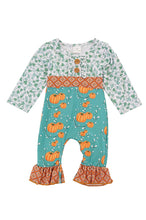 Load image into Gallery viewer, Green pumpkin ruffle baby romper 809124
