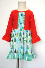 Load image into Gallery viewer, Red green christmas tree print ruffle dress 809147
