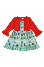 Load image into Gallery viewer, Red green christmas tree print ruffle dress 809147
