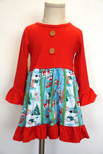 Load image into Gallery viewer, Red deer christmas print ruffle twirl dress 809149
