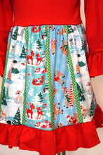 Load image into Gallery viewer, Red deer christmas print ruffle twirl dress 809149
