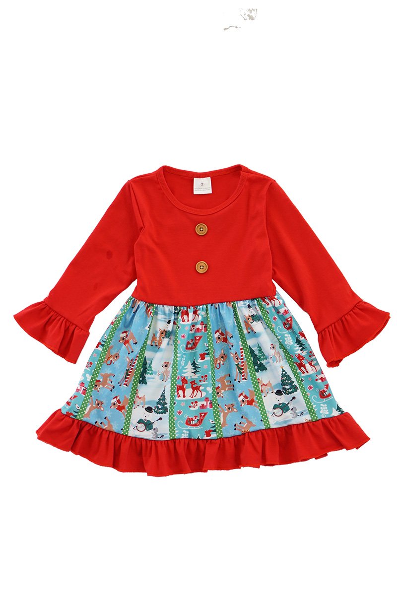 Red deer christmas print ruffle twirl dress 809149