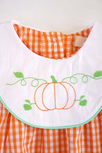 Load image into Gallery viewer, Orange plaid girls pumpkin embroidery dress 900055
