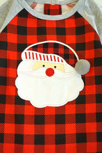 Load image into Gallery viewer, Red black plaid santa applique baby romper 900075
