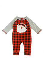 Load image into Gallery viewer, Red black plaid santa applique baby romper 900075
