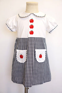Back to school apple embroidery girls dress 900008-1