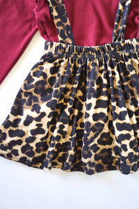 Maroon shirt leopard suspender skirt 2 pcs set CXQTZ-900639