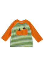 Load image into Gallery viewer, Green srtripe pumpkin applique raglan shirt CX-319390
