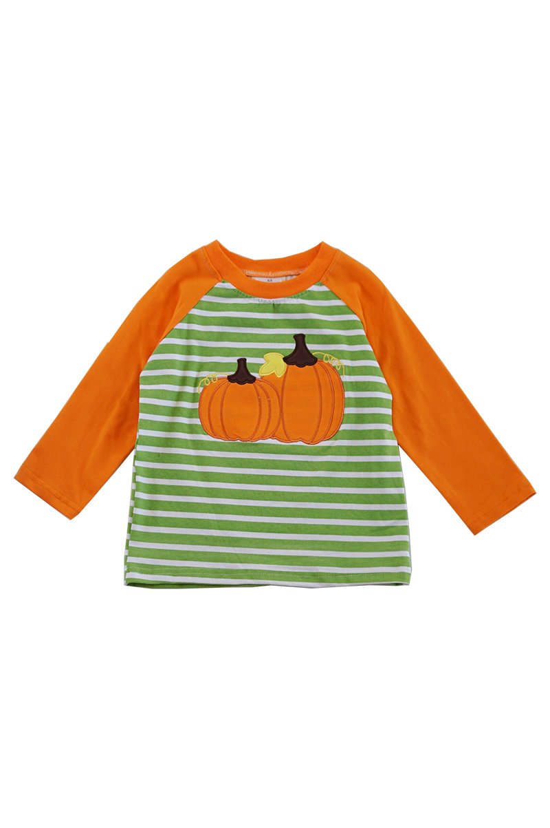 Green srtripe pumpkin applique raglan shirt CX-319390