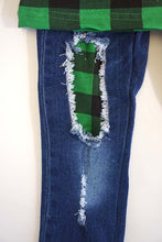 Load image into Gallery viewer, Green plaid santa applique denim jeans set CXCKTZ-400886
