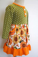 Load image into Gallery viewer, Olive sunflower print ruffle dress CXQZ-580379
