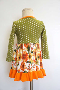 Olive sunflower print ruffle dress CXQZ-580379