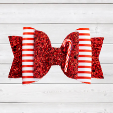 Load image into Gallery viewer, Holiday Hairbow - Red/White Glitter Candy Cane
