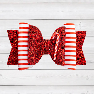 Holiday Hairbow - Red/White Glitter Candy Cane