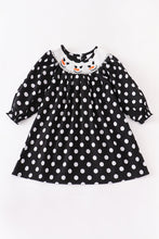 Load image into Gallery viewer, Black white dot snowman smocked dress
