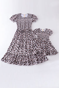 Leopard smocked girl dress mommy&me
