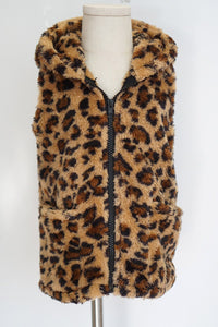Leopard hoodie sherpa vest jacket for Women mommy & me style 191121