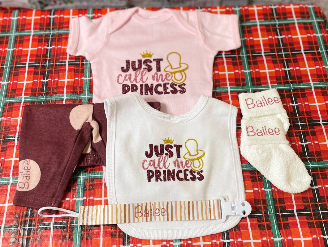 Personalized Just Call Me Princess with Name Baby Outfit