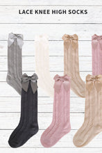 Load image into Gallery viewer, Lace cable bow knee high socks

