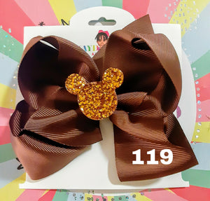 6 Inch Solid Colored Hair Bow with Mouse