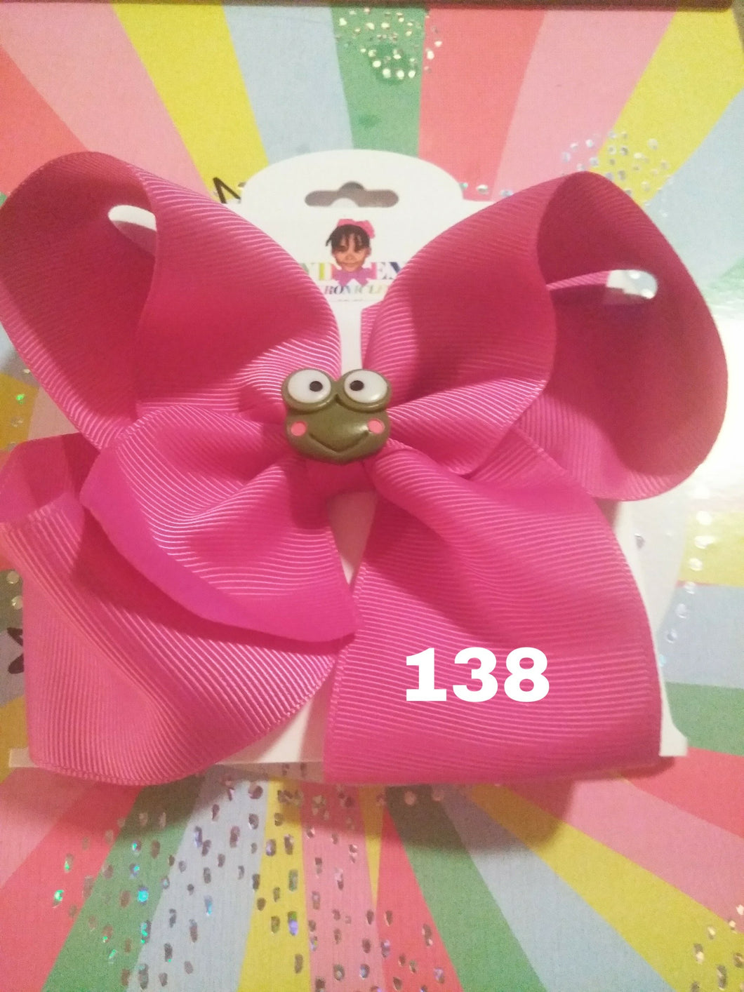 6 Inch Solid Colored Hair Bow with Frog