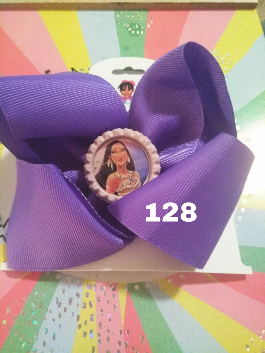 6 Inch Solid Colored Hair Bow with Pocahontas