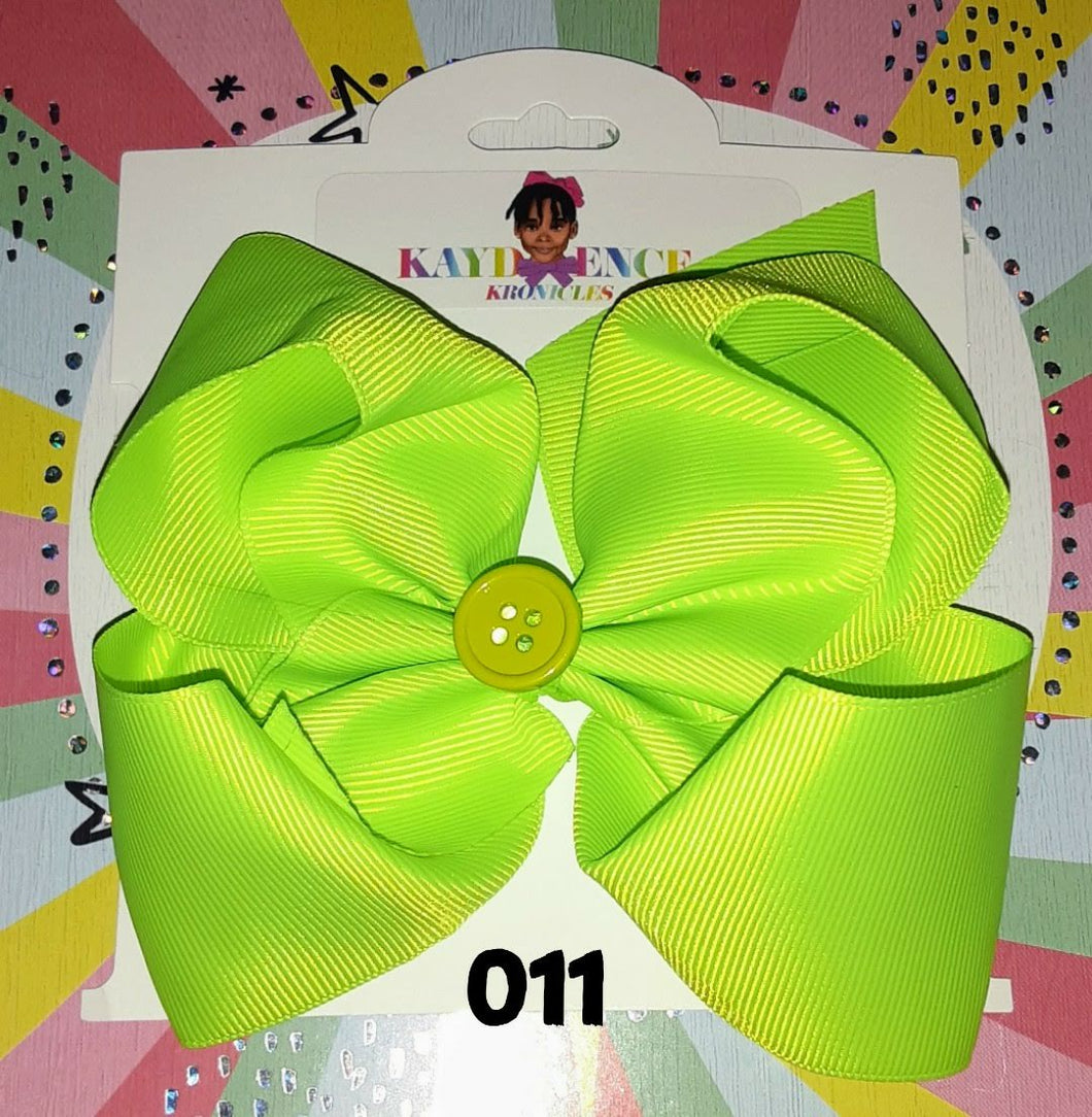 6 Inch Solid Colored Hair Bow with Button