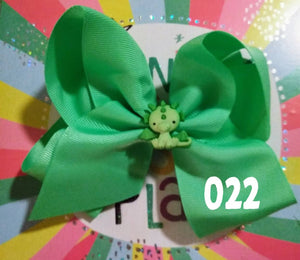 6 Inch Solid Colored Hair Bow with Dinosaur