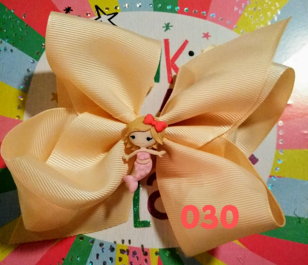 6 Inch Solid Colored Hair Bow with Mermaid