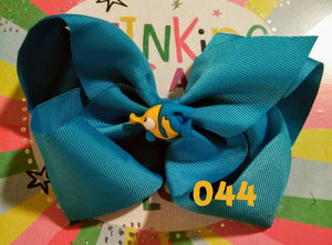 6 Inch Solid Colored Hair Bow with Fish