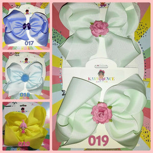 6 Inch Solid Colored Hair Bow with Flower