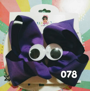 6 Inch  Solid Colored Hair Bow with Google Eyes