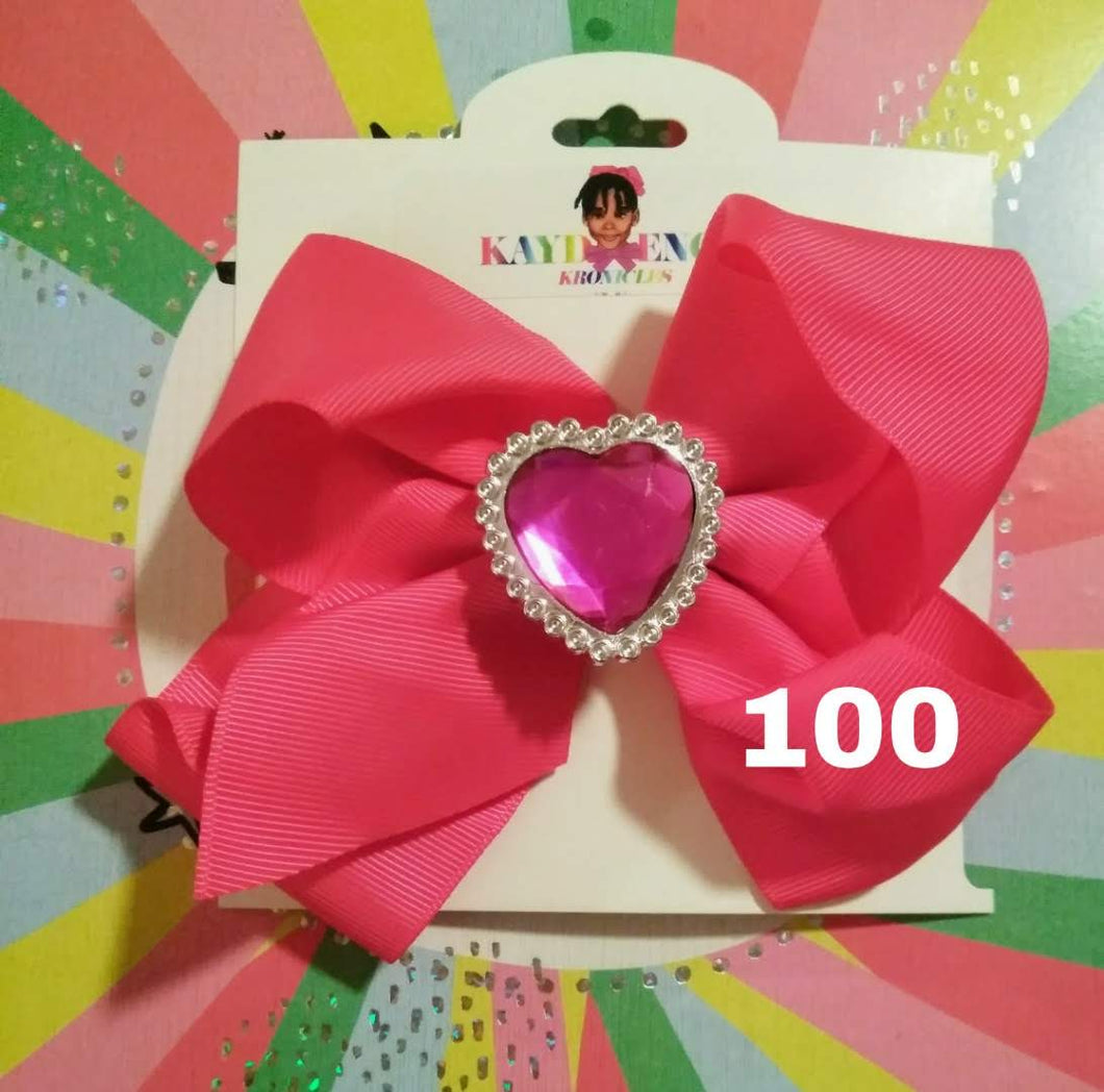 6 Inch Solid Colored Hair Bow with Heart