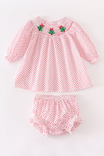 Load image into Gallery viewer, Red dot christmas tree smocked baby set
