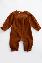 Load image into Gallery viewer, Khaki squirrel smocked baby romper
