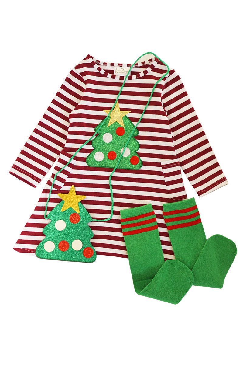 Christmas tree red dress with bag socks set CXQ-503954