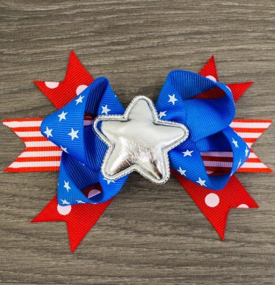 Silver Star 4th of July Hair Bow