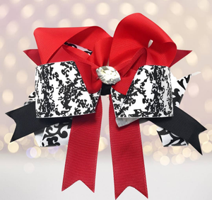 Red Black Boutique Hair Bow with Rhinestone
