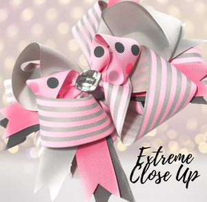 Shell Grey/Pink Boutique Hair Bow with Rhinestone
