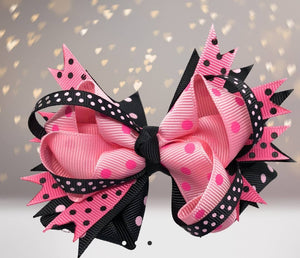Girls Pink and Black Boutique Hair Bow