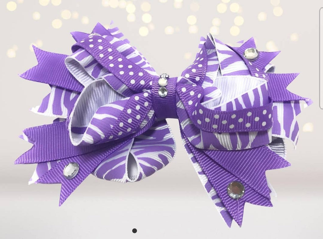 Girls Purple and White Boutique Hair Bow