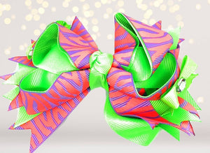 Girls Pink and Green Boutique Hair Bow