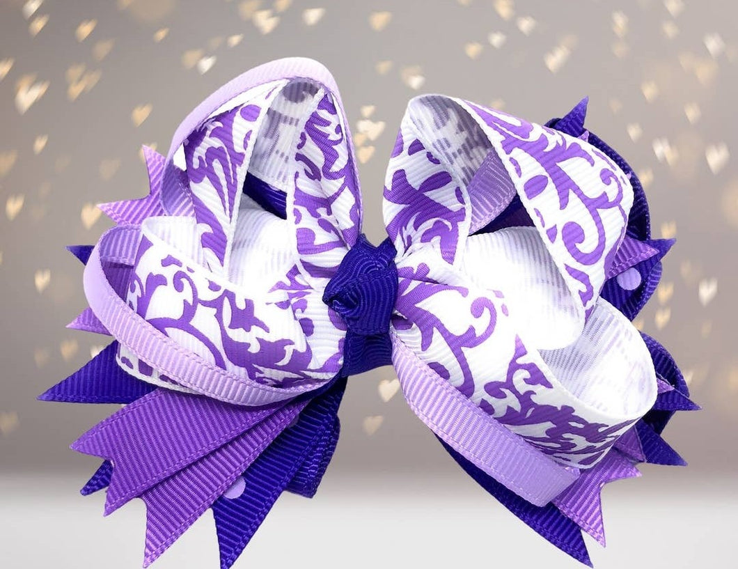 Girls White and Purple Lace Boutique Hair Bow