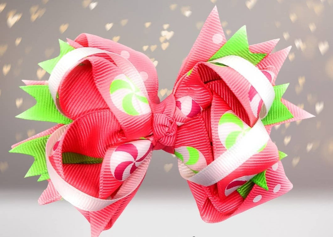 Girls Pink and Green Candy Boutique Hair Bow
