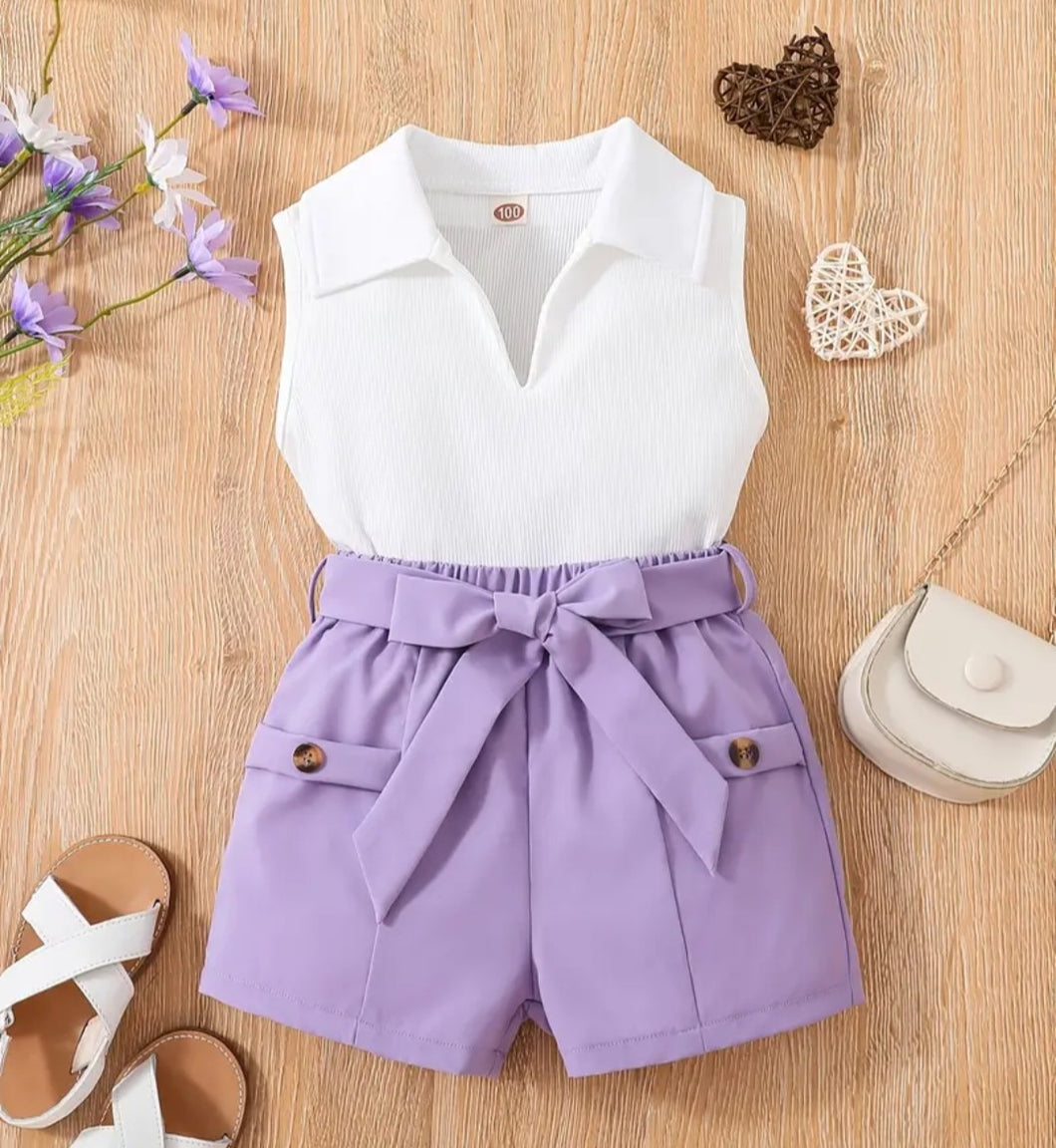 (PREORDER) Girls Sleeveless Ribbed Vest Top And Shorts Set