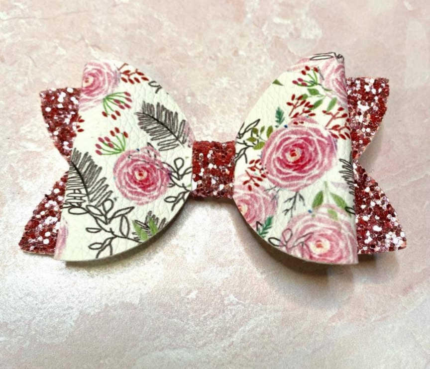 Pink Glitter Floral Hair Bow