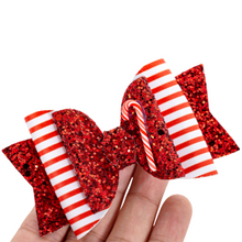Load image into Gallery viewer, Holiday Hairbow - Red/White Glitter Candy Cane

