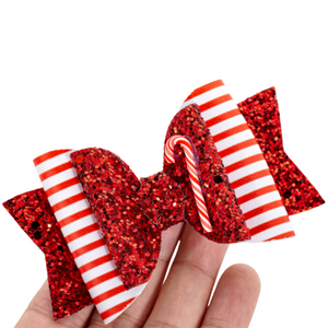 Holiday Hairbow - Red/White Glitter Candy Cane